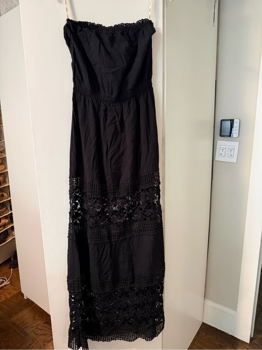 6 Shore Road Black Strapless Crochet Maxi Dress